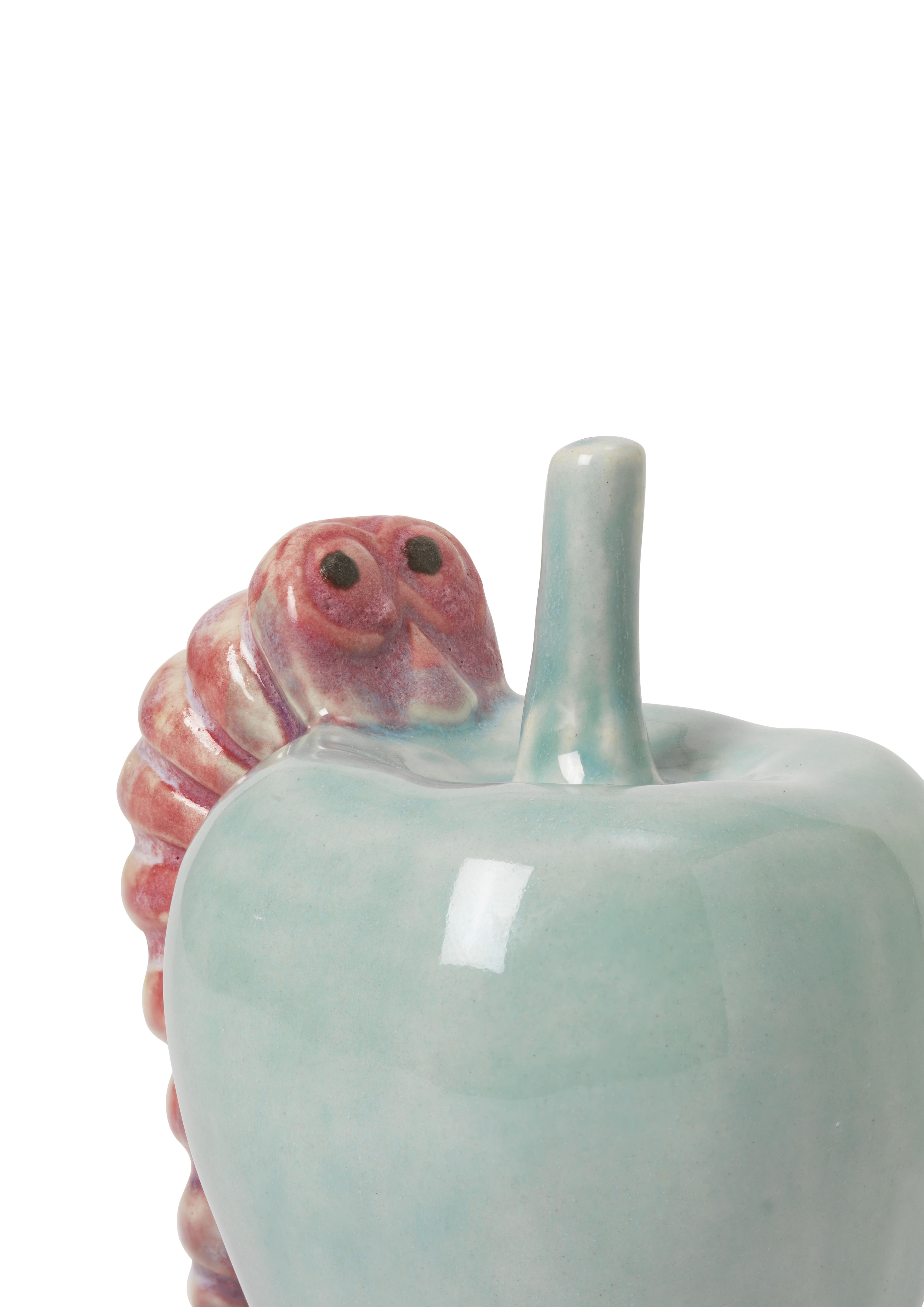 Apple with caterpillar from Kähler in Mint/Pink color, made of Ceramics