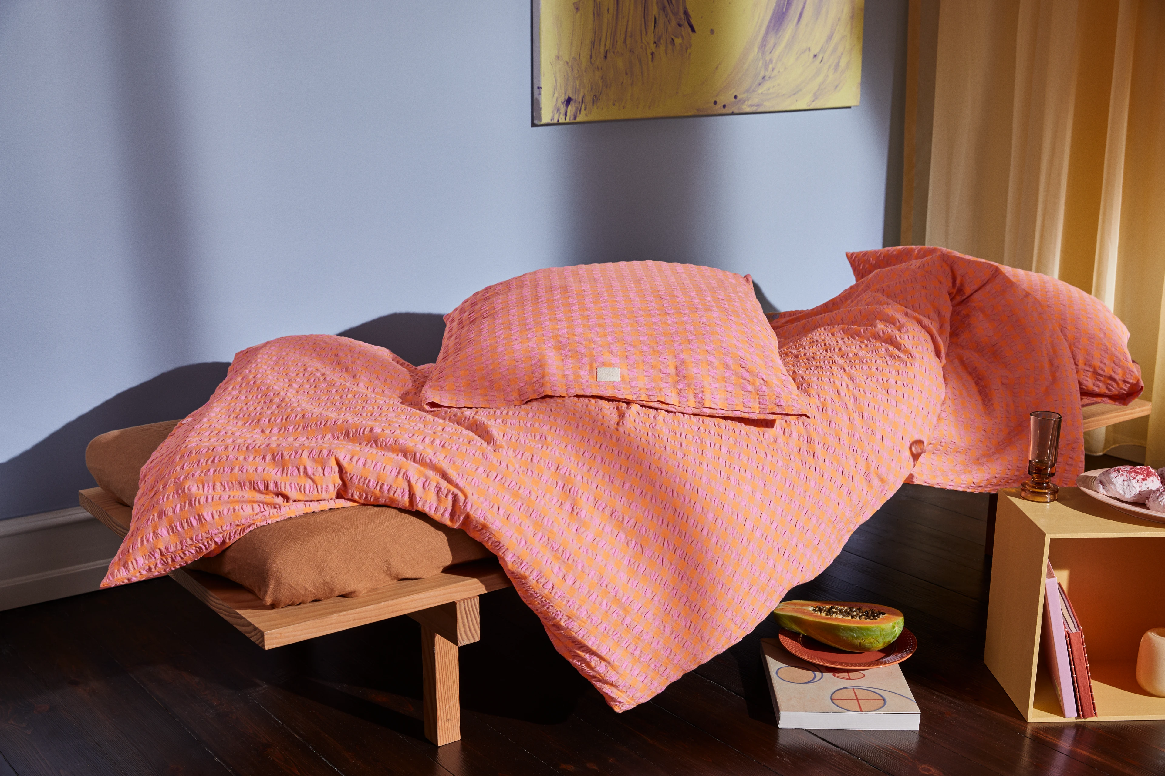 Bed linen 150x210 cm from JUNA in Pink/Orange color, made of Cotton
