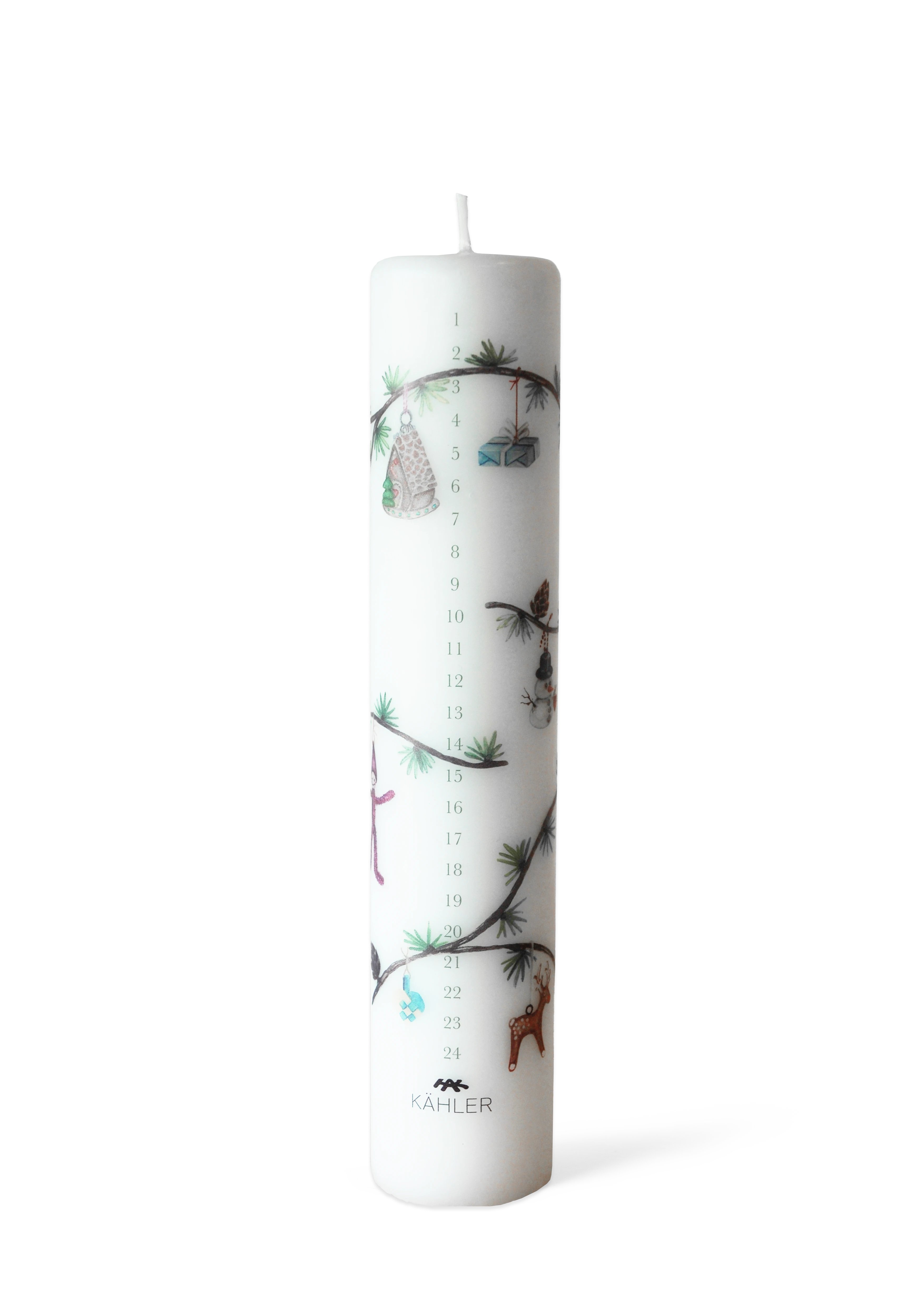 Kalenderlys 2024 Ø5 cm fra Kähler i farven Hvid m. deko, lavet af Paraffin