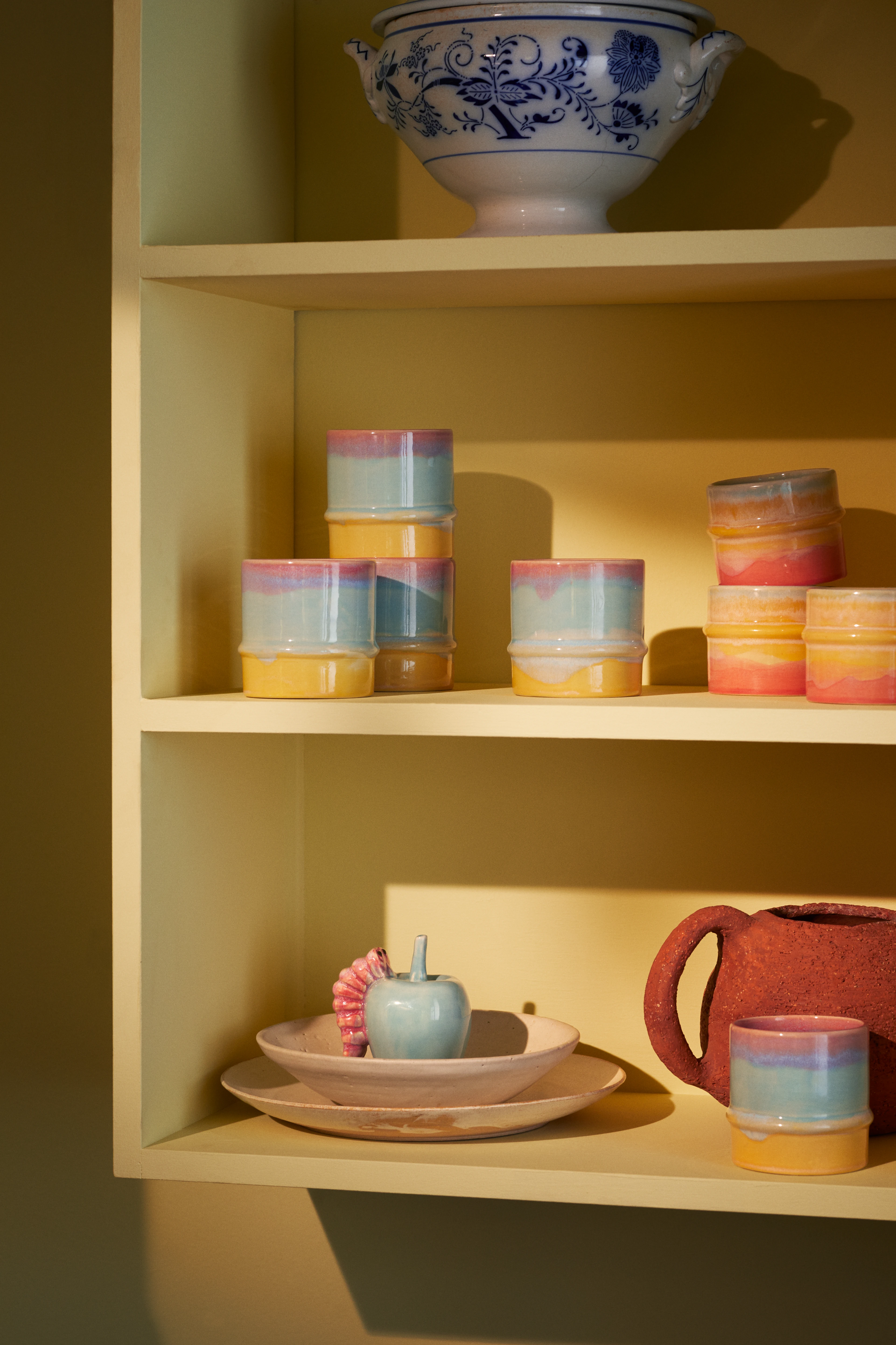 Mug 36 cl from Kähler  in Pink/Mint/Yellow color, made of Ceramics
