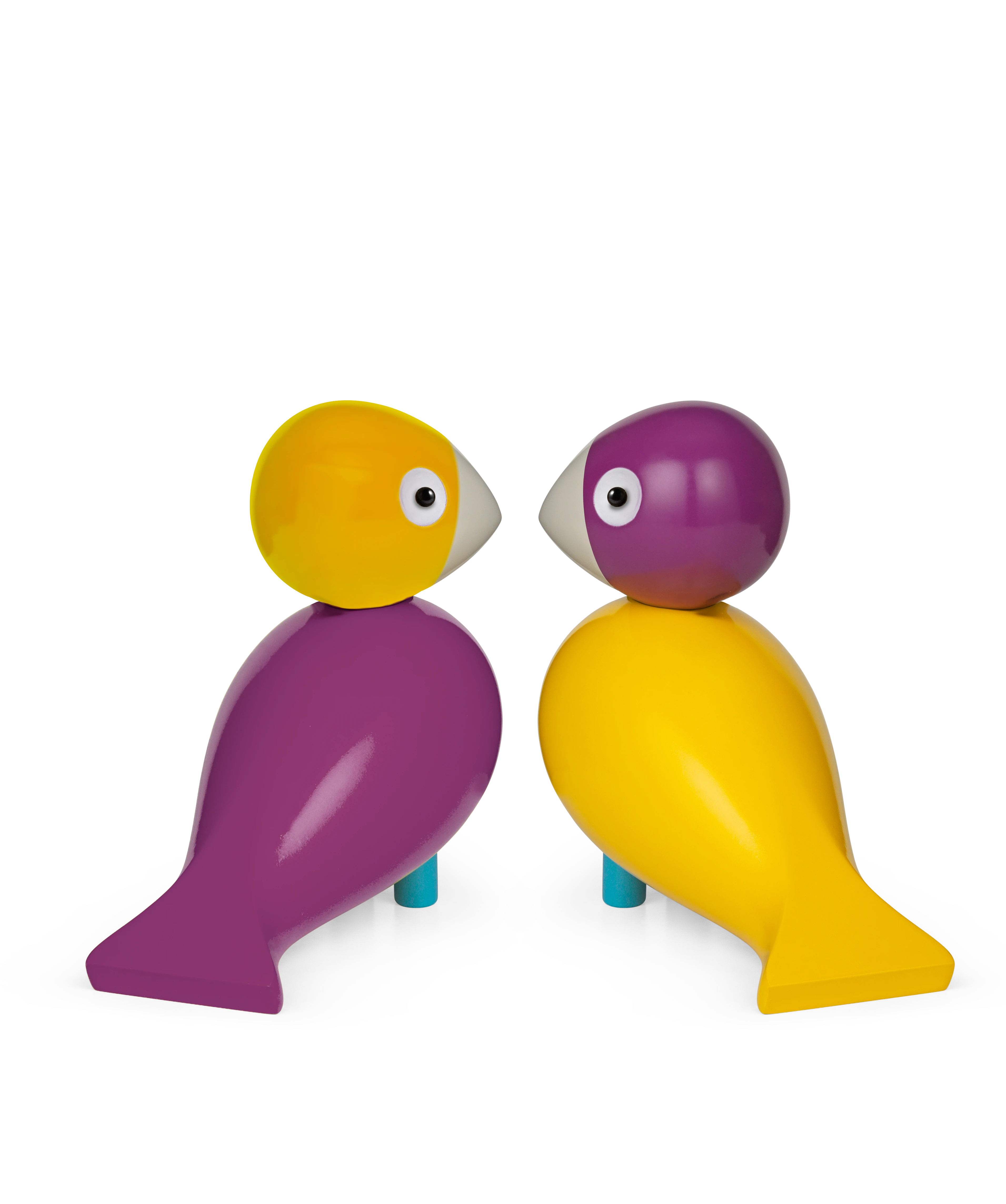 Vito Lovebirds H9 cm 1 set from Kay Bojesen in Yellow/Lilac/Turquoise color, made of Wood