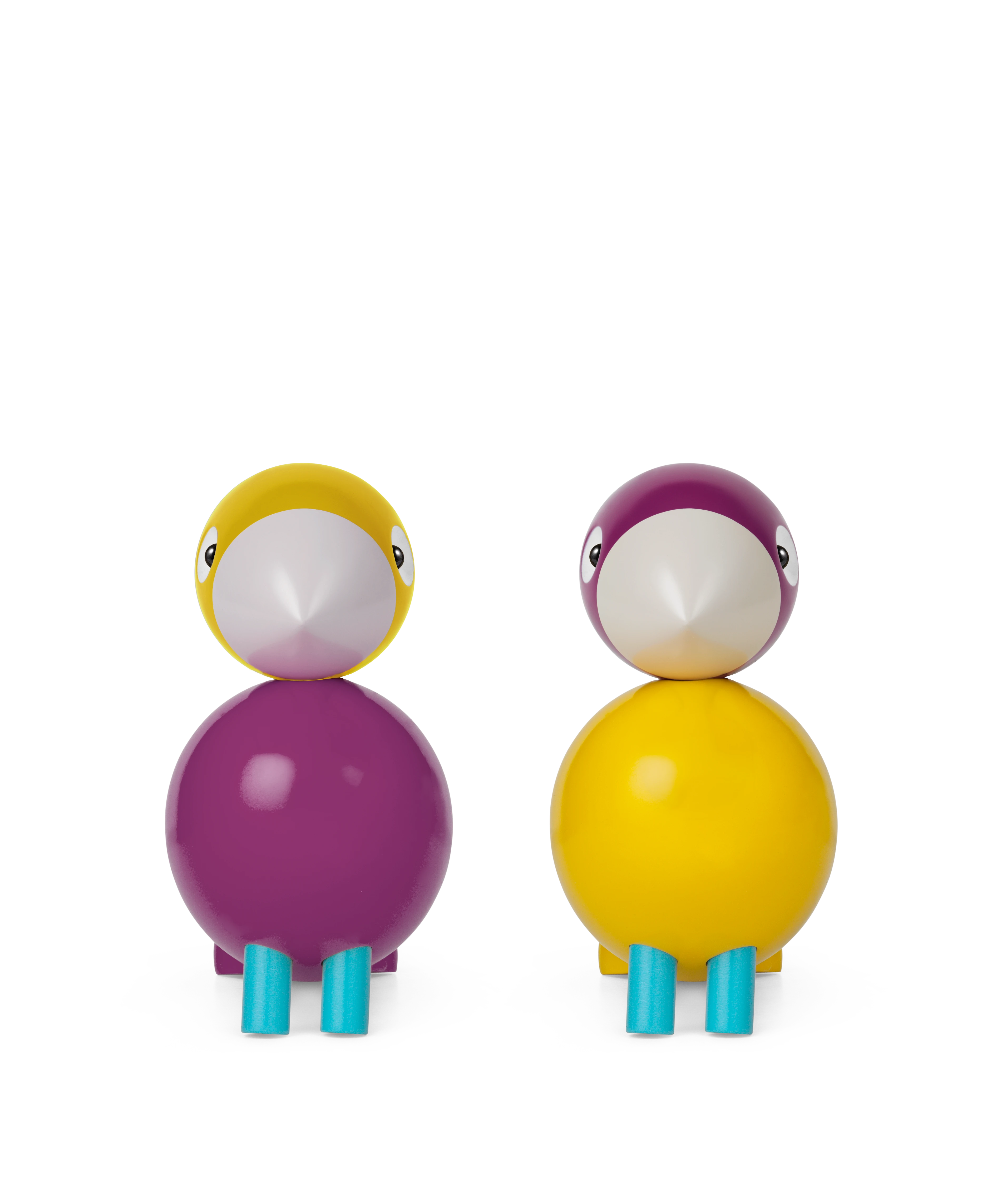 Vito Lovebirds H9 cm 1 set from Kay Bojesen in Yellow/Lilac/Turquoise color, made of Wood