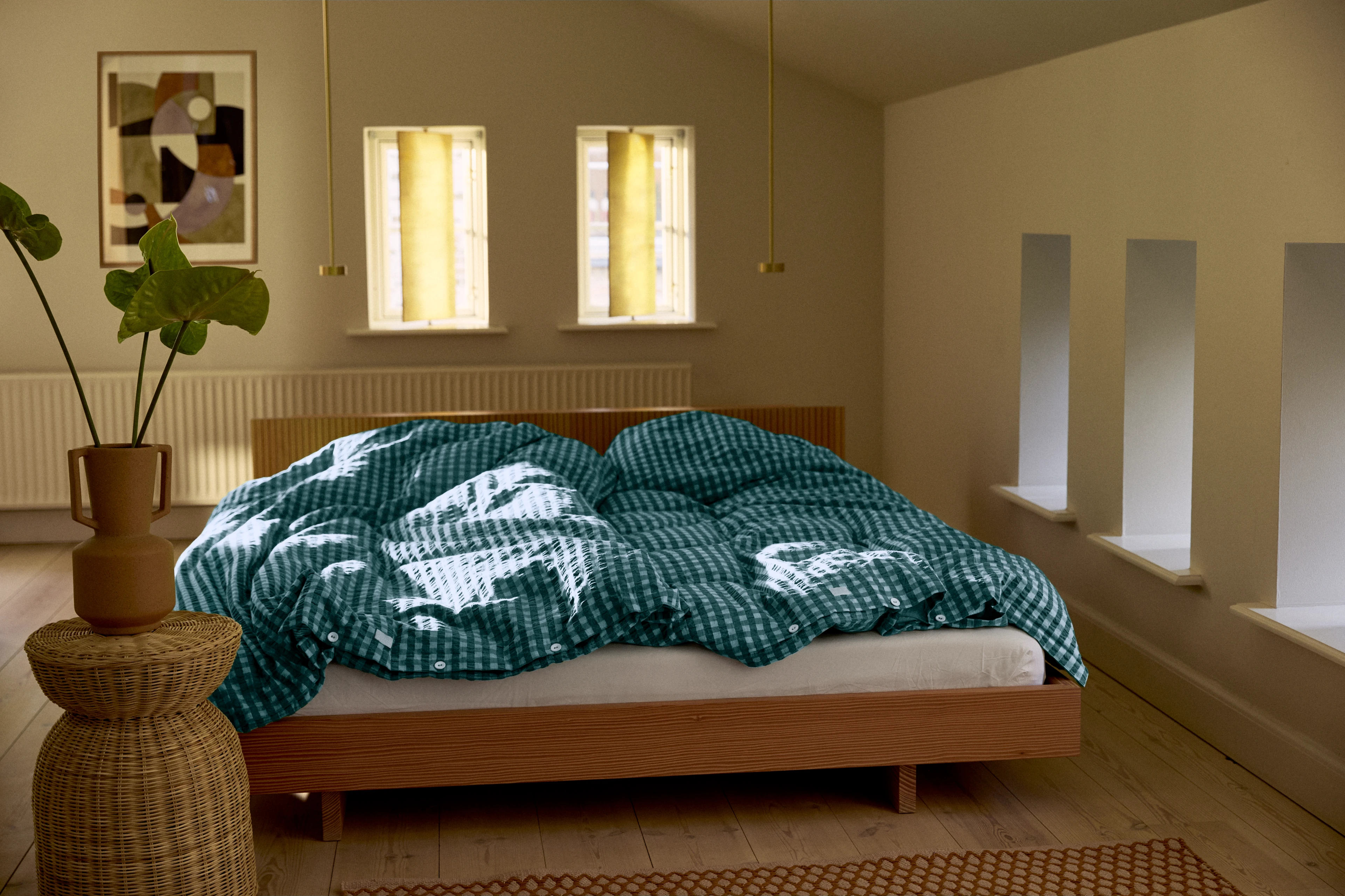 Bettwäsche 200x220 cm von JUNA in der Farbe Grün/Hellblau, hergestellt aus Baumwolle