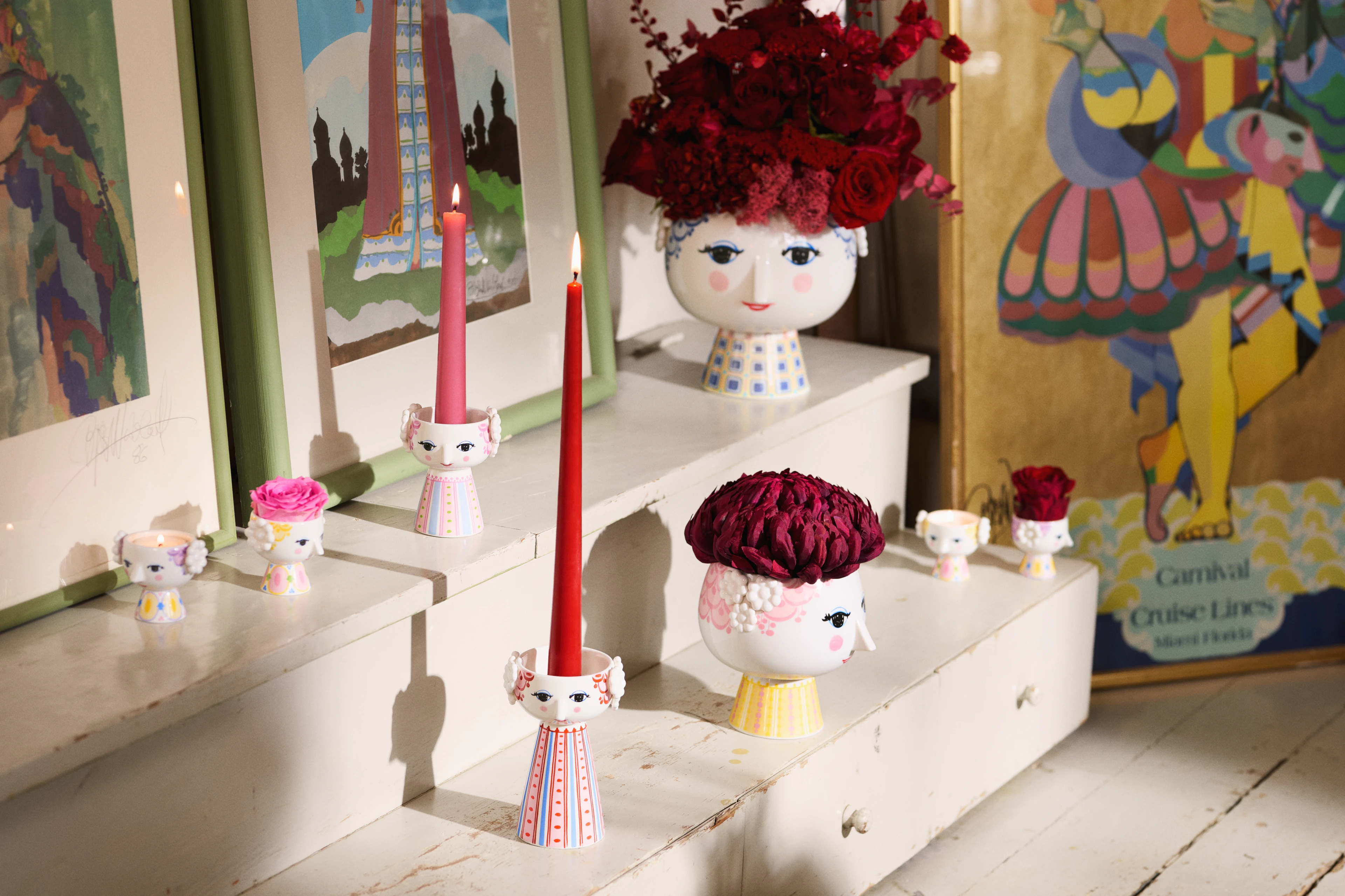 Kerzenständer H9.5 cm von Bjørn Wiinblad in der Farbe Pink, hergestellt aus Keramik