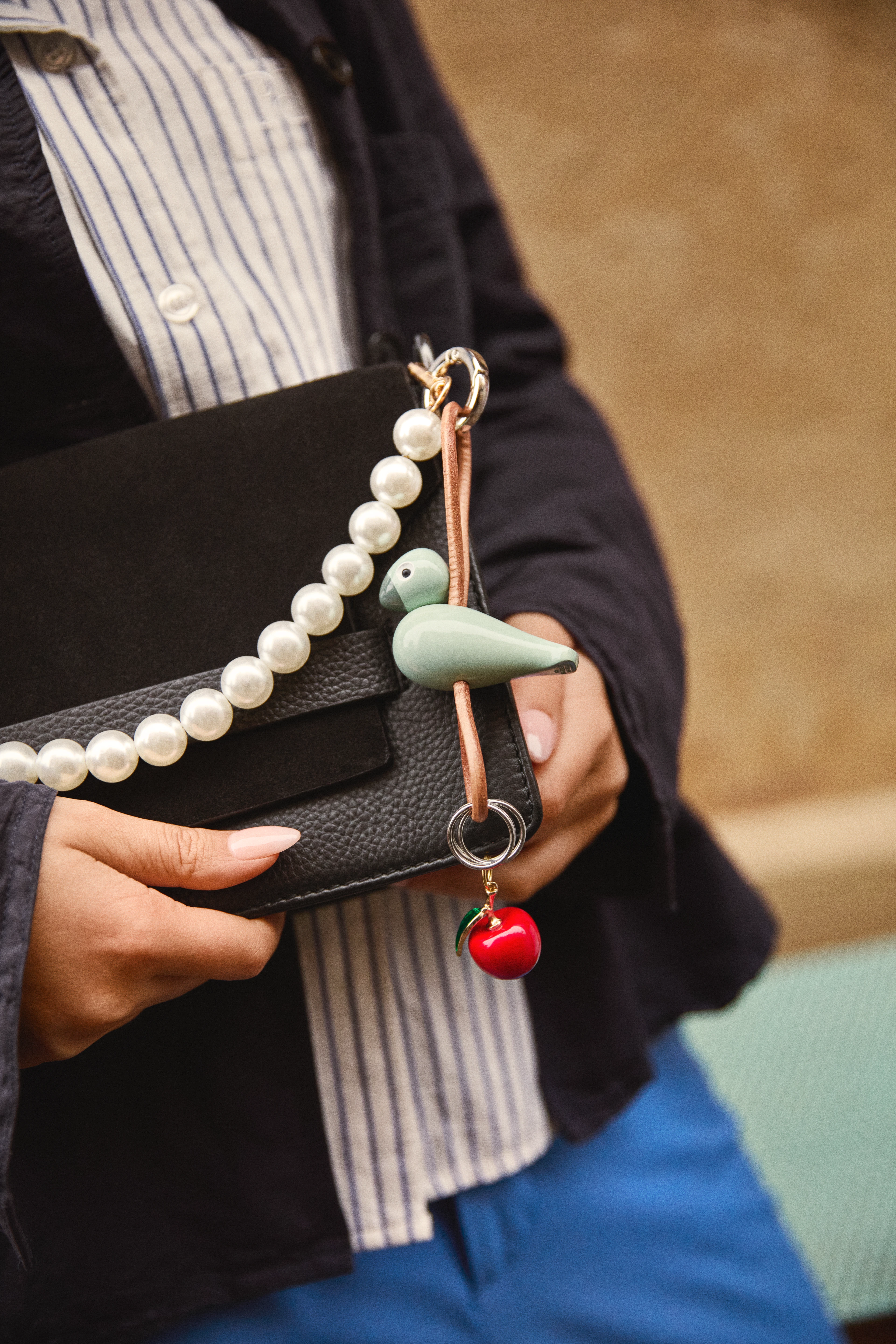 Bird silver metal Keychain with Natural Leather from Kay Bojesen in Green color, made of Wood
