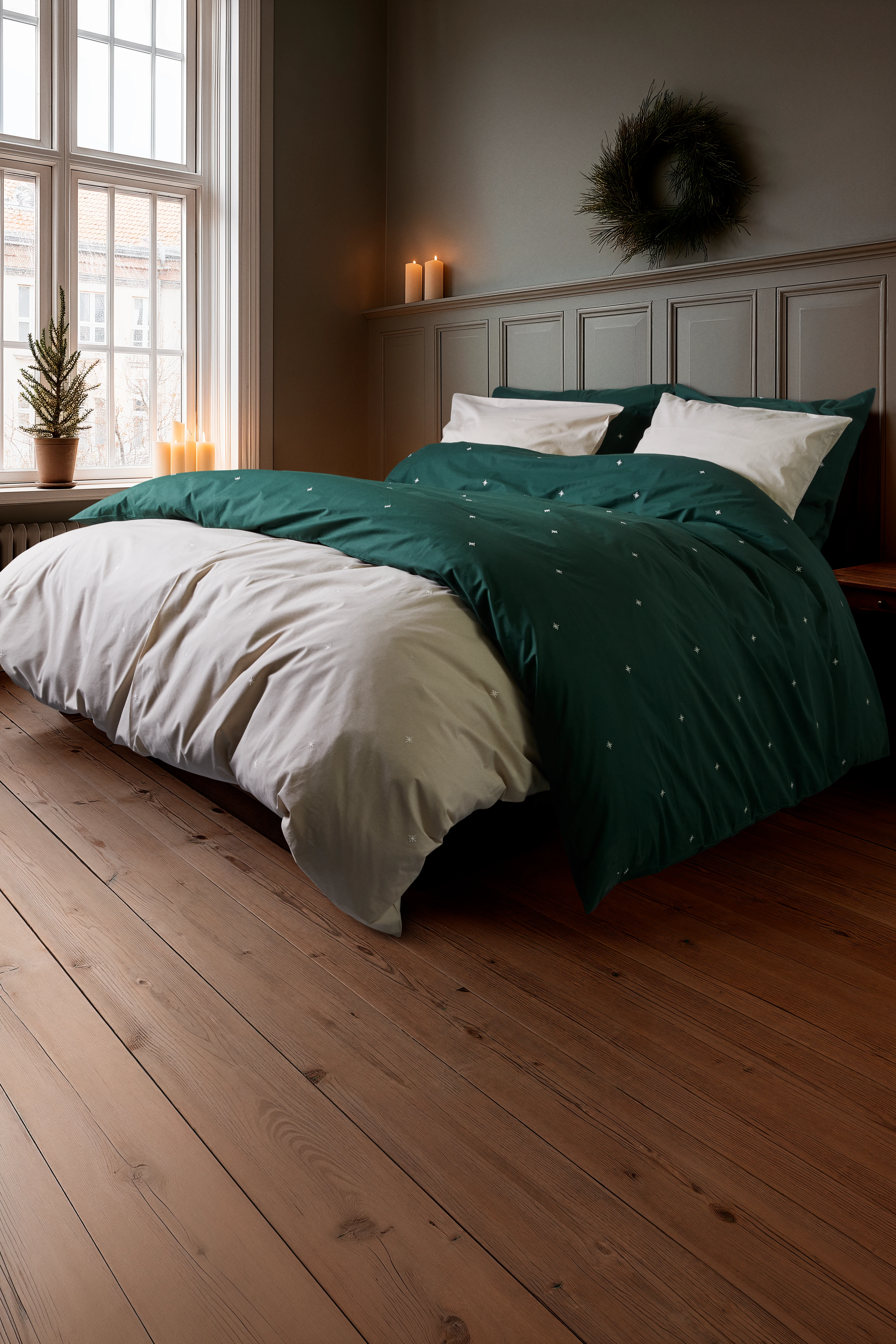 Sengetøy 140x200 cm fra JUNA i fargen Grønn, laget av Bomull